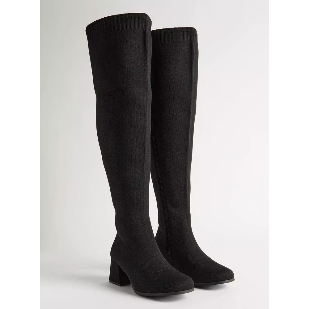 Torrid Over the Knee Boots 8.5WW Extra Wide Black Knit Stretch Block Heel